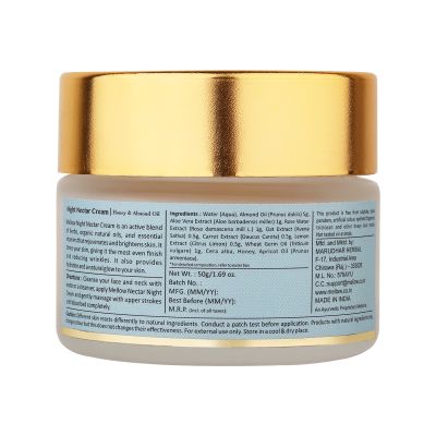 Mellow Herbals: Night Nector Cream with Almond and Honey for All Skin Type to Lightens and Brightens the Skin - 50gm