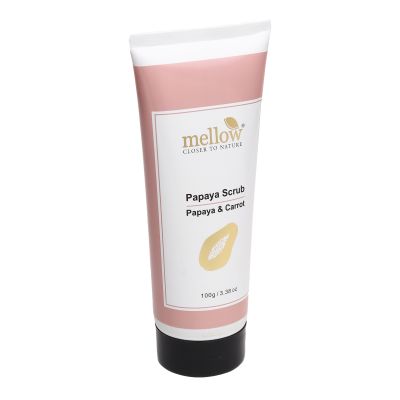 Mellow Herbals: Papaya Scrub with Papaya, Walnut, Lemon and Orange to Remove Dead Skin Cells, Unclog Pores - 100gm