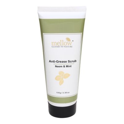 Mellow Herbals: Anti Grease Scrub with Mint, Neem, Oat Grains to Deep Cleanse and Improve Blood Circulation - 100gm