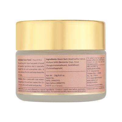 Mellow Herbals: Anti Acne Face Pack With Neem Bark, Clove and Multani Mitti For Pimple And Acne Free Skin - 50gm