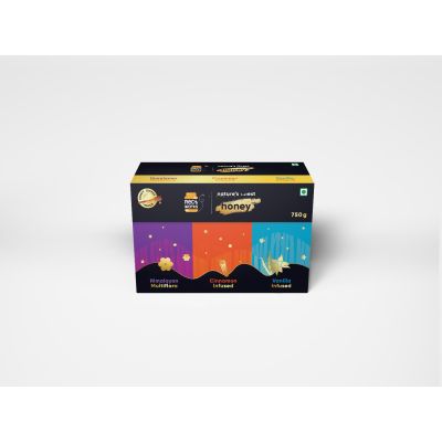 Honey Twigs: Honey Celebrations Gift Pack - Himalayan Honey, Cinnamon-Infused Honey, Vanilla-Infused Honey - Pack of 3 - 250gm each