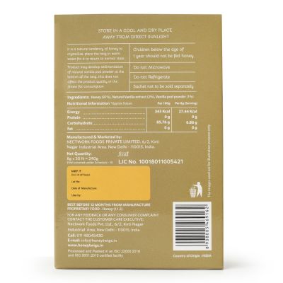 Honey Twigs: Vanilla Infused Honey - 240gm - 30 Sachets