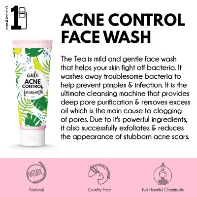 AULI: Acne Control Green Tea and Tea Tree Oil Face Wash - 100gm