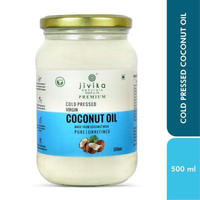 jivika naturals: Cold Pressed Virgin Coconut Oil (Glass Jar) - Pack of 2 - 500ml each