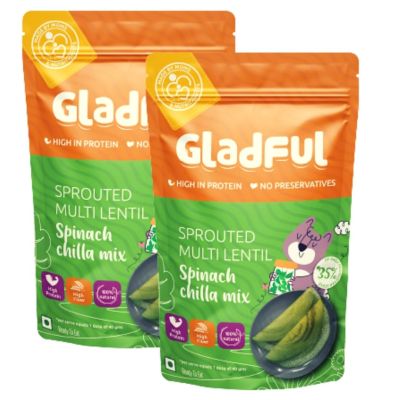Gladful: Spinach Protein Sprouted lentils & millets Instant Chilla  Dosa Mix - 200 gm (Pack of 2)