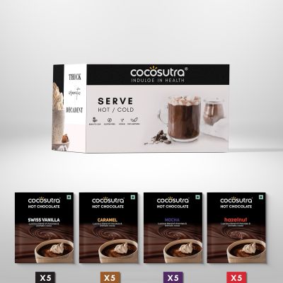 Cocosutra: Hot Chocolate Signature Serves - Swiss Vanilla, Caramel, Mocha, Hazelnut - 20 Pack