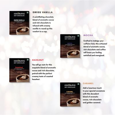 Cocosutra: Hot Chocolate Signature Serves - Swiss Vanilla, Caramel, Mocha, Hazelnut - 20 Pack