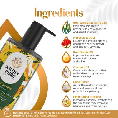 WILDLY PURE: Free Spirit Curly Hair Shampoo With 60% Aloe Hibiscus, 12 Oils - 300ml