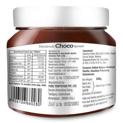 Delight nuts: Hazelnuts Choco Spread 340gm
