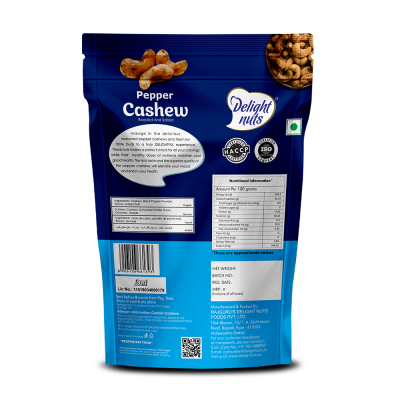 Delight nuts: Pepper Cashew - Roasted and Salted - 200gm