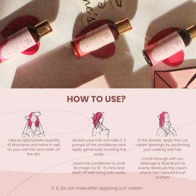 Curl Cure: Travel Kit - Shampoo , Deep Conditioner & Curl Cream- 50gm