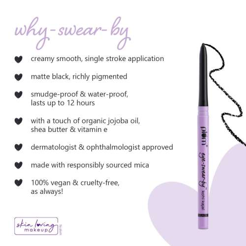 Plum: Plum Eye-Swear-By Kohl Kajal - Deep Black | Creamy Smooth | Smudge-Proof | Water-Proof (Deep Black, 0.35 g)
