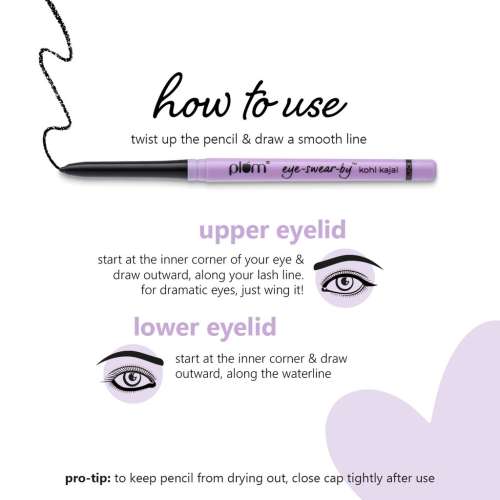 Plum: Plum Eye-Swear-By Kohl Kajal - Deep Black | Creamy Smooth | Smudge-Proof | Water-Proof (Deep Black, 0.35 g)