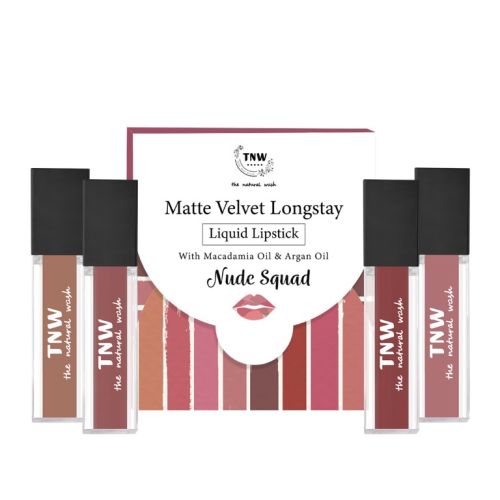 TNW - The Natural Wash: Matte Velvet Longstay Liquid Lipstick Mini- Nude Squad With Macadamia Oil And Argan Oil Pack Of 4 TNW - The Natural Wash: Matte Velvet Longstay Liquid Lipstick Mini- Nude Squad With Macadamia Oil And Argan Oil Pack Of 4