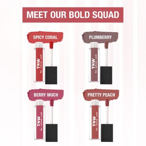 TNW - The Natural Wash: Matte Velvet Longstay Liquid Lipstick Mini- Bold Squad With Macadamia Oil And Argan Oil Pack Of 4 TNW - The Natural Wash: Matte Velvet Longstay Liquid Lipstick Mini- Bold Squad With Macadamia Oil And Argan Oil Pack Of 4