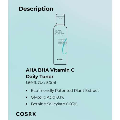 COSRX: Refresh AHA BHA Vitamin C Daily Toner | Hydrating Toner | Korean Skincare | Skin Prep | Vitamin C | Pore Care | Smooth Skin | 150ml