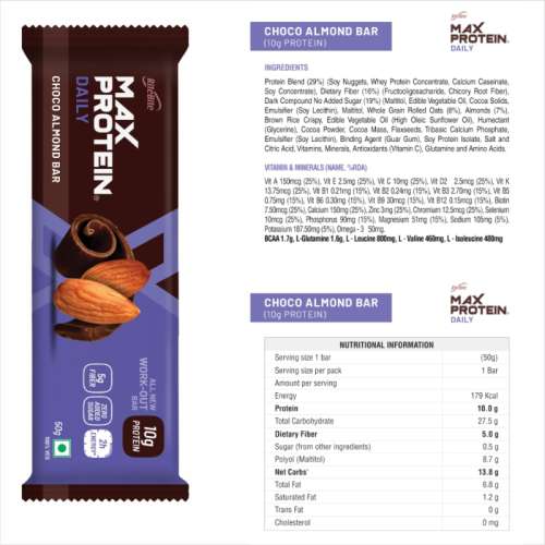 RiteBite Max Protein: Daily Assorted Energy Bars - Choco Classic - 2, Choco Almond - 2, Choco Berry - 2 [Pack of 6] - 300gm