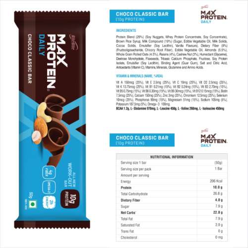 RiteBite Max Protein: Daily Assorted Energy Bars - Choco Classic - 2, Choco Almond - 2, Choco Berry - 2 [Pack of 6] - 300gm