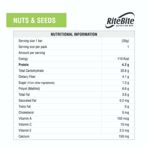 RiteBite Max Protein: Nuts & Seeds Bar [Pack of 12] - 420gm