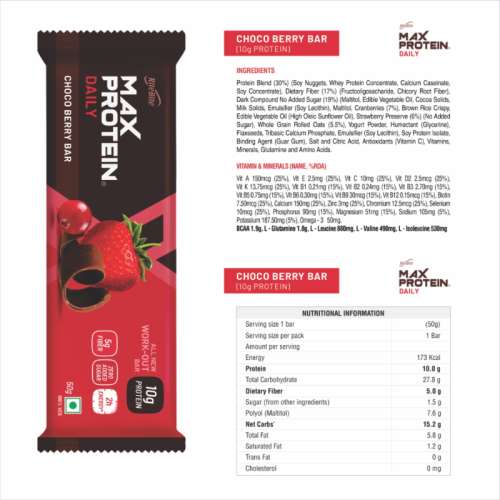 RiteBite Max Protein: Daily Assorted Energy Bars - Choco Classic - 2, Choco Almond - 2, Choco Berry - 2 [Pack of 6] - 300gm