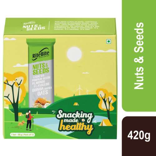 RiteBite Max Protein: Nuts & Seeds Bar [Pack of 12] - 420gm