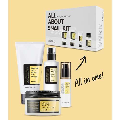 COSRX: All About Snail Skincare Mini Kit | 4Step Set | Snail Mucin | Barrier Repair | Hydration | 20ml+30ml|5ml+20g