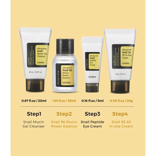 COSRX: All About Snail Skincare Mini Kit | 4Step Set | Snail Mucin | Barrier Repair | Hydration | 20ml+30ml|5ml+20g