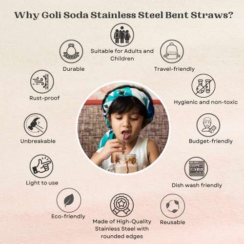 GOLI SODA: Stainless Steel Bent Drinking Straws Pack of 10