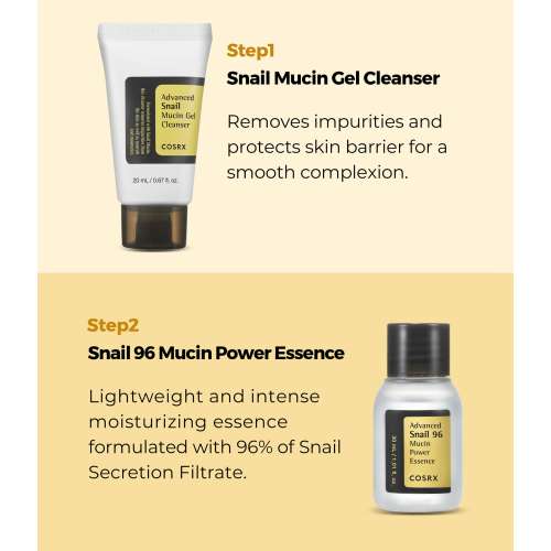 COSRX: All About Snail Skincare Mini Kit | 4Step Set | Snail Mucin | Barrier Repair | Hydration | 20ml+30ml|5ml+20g