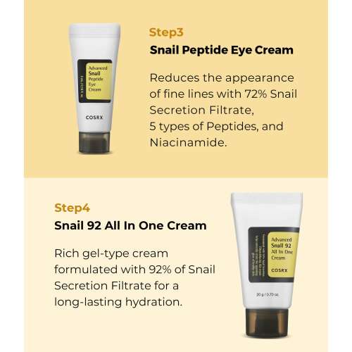 COSRX: All About Snail Skincare Mini Kit | 4Step Set | Snail Mucin | Barrier Repair | Hydration | 20ml+30ml|5ml+20g