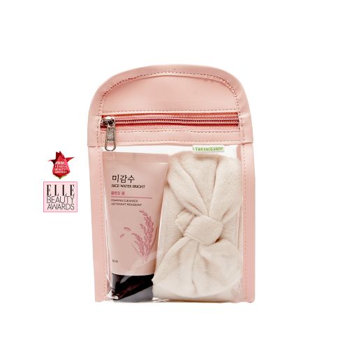The Face Shop: Rice Water Bright Foaming Cleanser & Bow Velvet Headband Combo