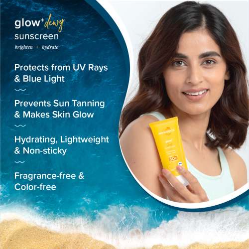 Aqualogica: Glow+ Dewy Sunscreen SPF 50+ PA++++ with Anti Pollution Factor (APF) | Papaya & Vitamin C 50gm