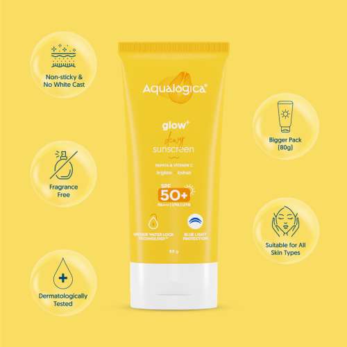 Aqualogica: Glow+ Dewy Sunscreen SPF 50+ PA++++ with Anti Pollution Factor (APF) | Papaya & Vitamin C 50gm