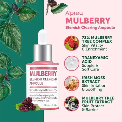 Apieu: Mulberry Blemish Clearing Ampoule | Korean Skincare | Healthy Glow | Hydration | 30ml