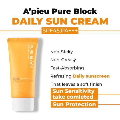 Apieu: PURE BLOCK AQUA SUN GEL SPF50+ | Korean Skincare | UV Protection | Daily Care | 50ml