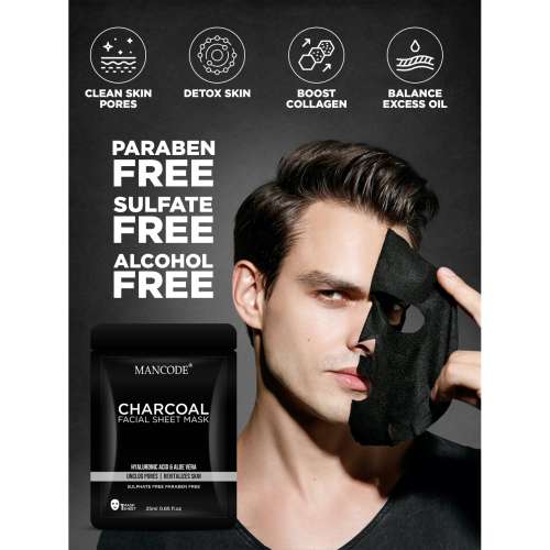 Mancode: Charcoal Face Sheet Mask - Pack of 3 (25ml each)