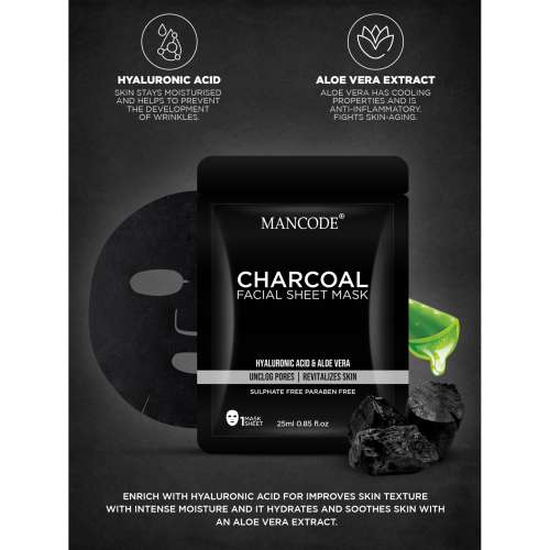 Mancode: Charcoal Face Sheet Mask - Pack of 3 (25ml each)