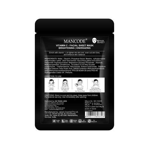 Mancode: Vitamin C Face Sheet Mask - Pack of 2 (25ml each)