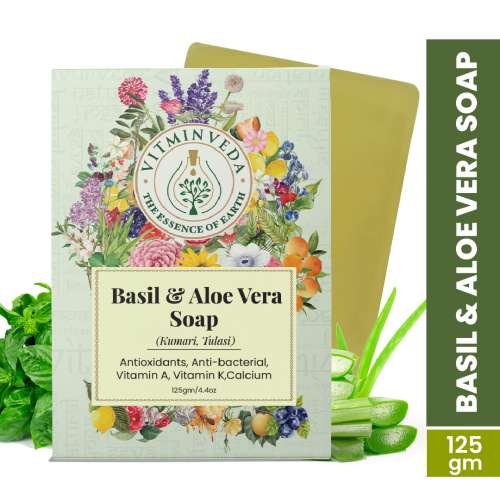 VITMINVEDA: Aloe Vera & Basil Herbal Soap Bar - 125 gm
