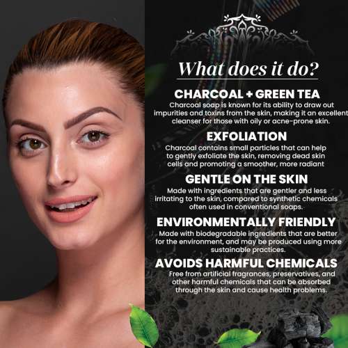 VITMINVEDA: Charcoal & Green Tea Herbal Soap Bar - 125 gm