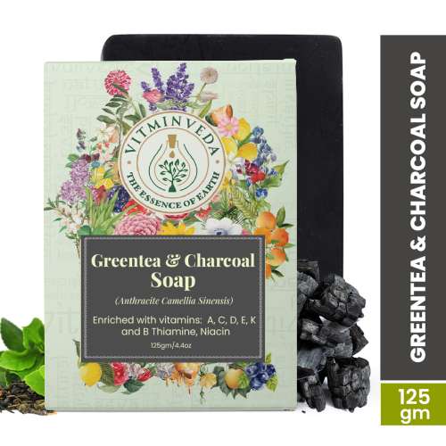 VITMINVEDA: Charcoal & Green Tea Herbal Soap Bar - 125 gm