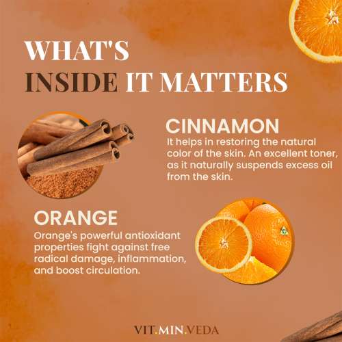VITMINVEDA: Orange & Cinnamon Herbal Soap Bar - 125 gm