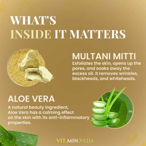 VITMINVEDA: Multani Mitti & Aloe Vera Herbal Soap Bar - 125 gm
