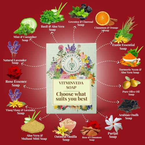 VITMINVEDA: Natural Rose Cinnamon Herbal Soap Bar - 125 gm