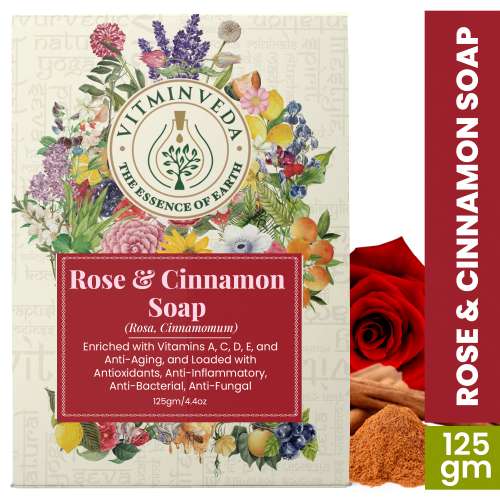 VITMINVEDA: Natural Rose Cinnamon Herbal Soap Bar - 125 gm