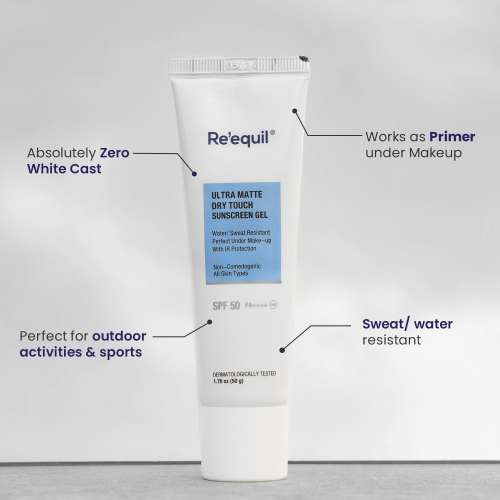 Reequil: Ultra Matte Dry Touch Sunscreen Gel SPF 50 PA++++ - 50gm