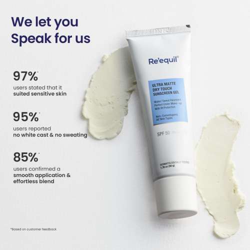 Reequil: Ultra Matte Dry Touch Sunscreen Gel SPF 50 PA++++ - 50gm