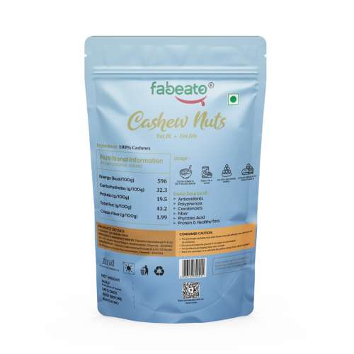 Fabeato: 100% Natural Premium Whole Raw Cashews - 200gm