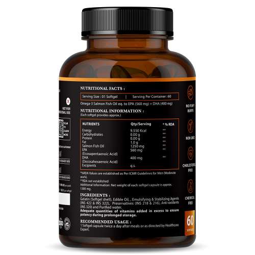 Nirvasa: Omega 3 Salmon Fish Oil Capsules (Triple Strength) - 60 Softgels