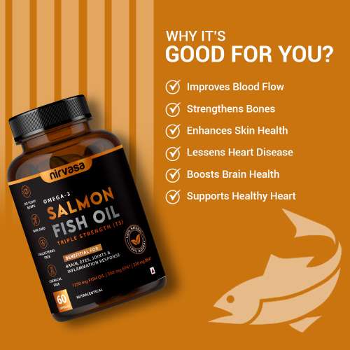 Nirvasa: Omega 3 Salmon Fish Oil Capsules (Triple Strength) - 60 Softgels